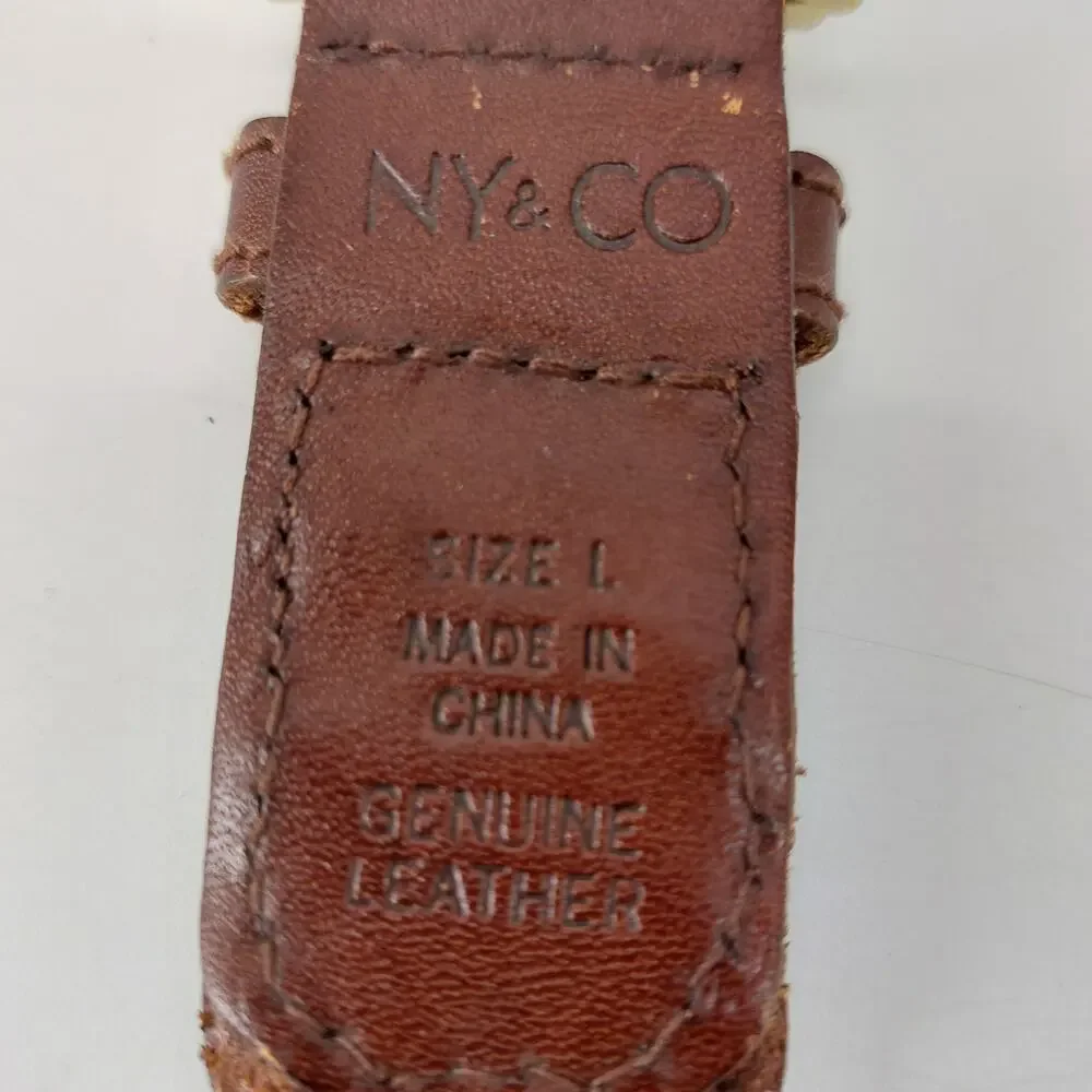 NY & CO Women's Sz L Brown Braided Belt Gold Buckle Casual
